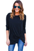 Sexy Navy Long Sleeves Drape Top